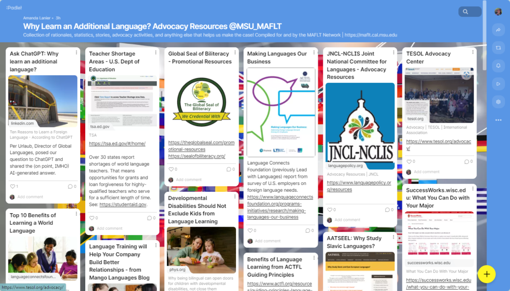 Padlet screenshot - Why learn an additional language?