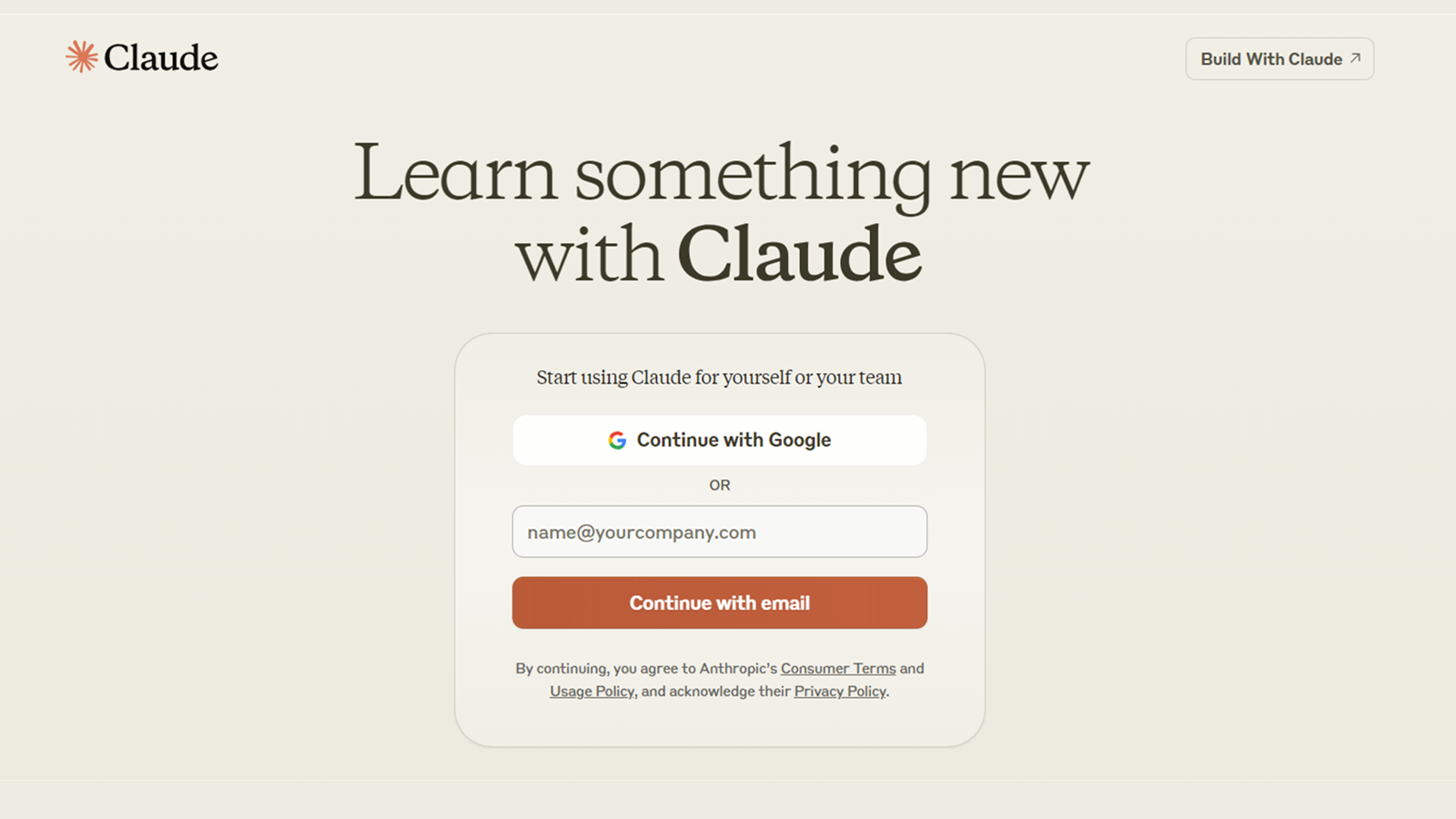 Claude AI home page screenshot